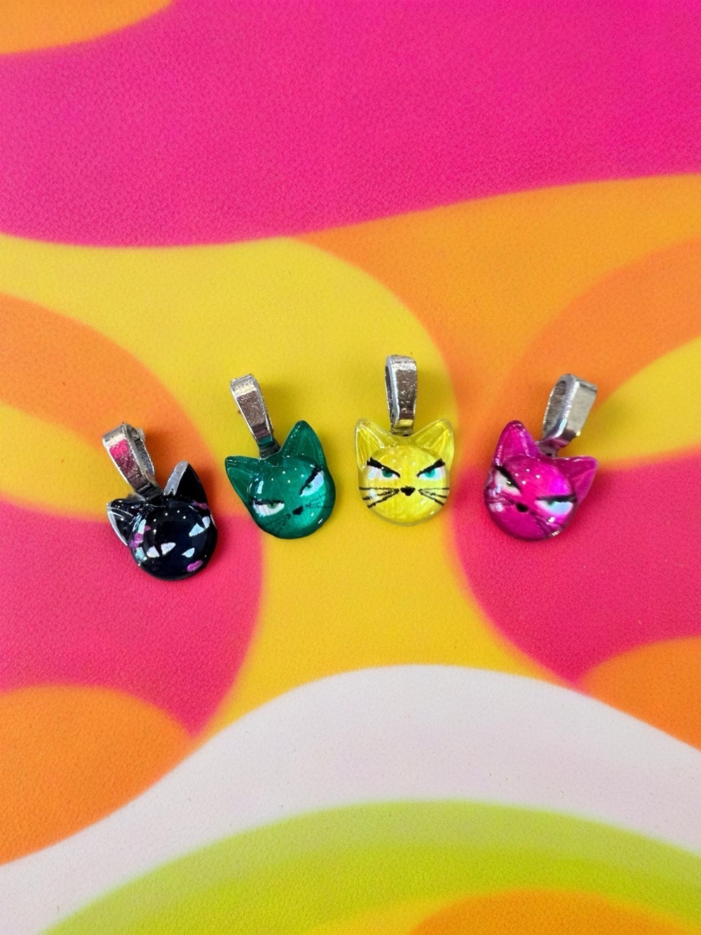 Teeny Tiny Cat Face Dangle Earrings Assorted Colors